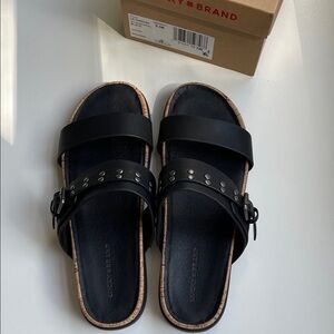Lucky Brand Black Dineesa Studded Two Band Flat Sandals